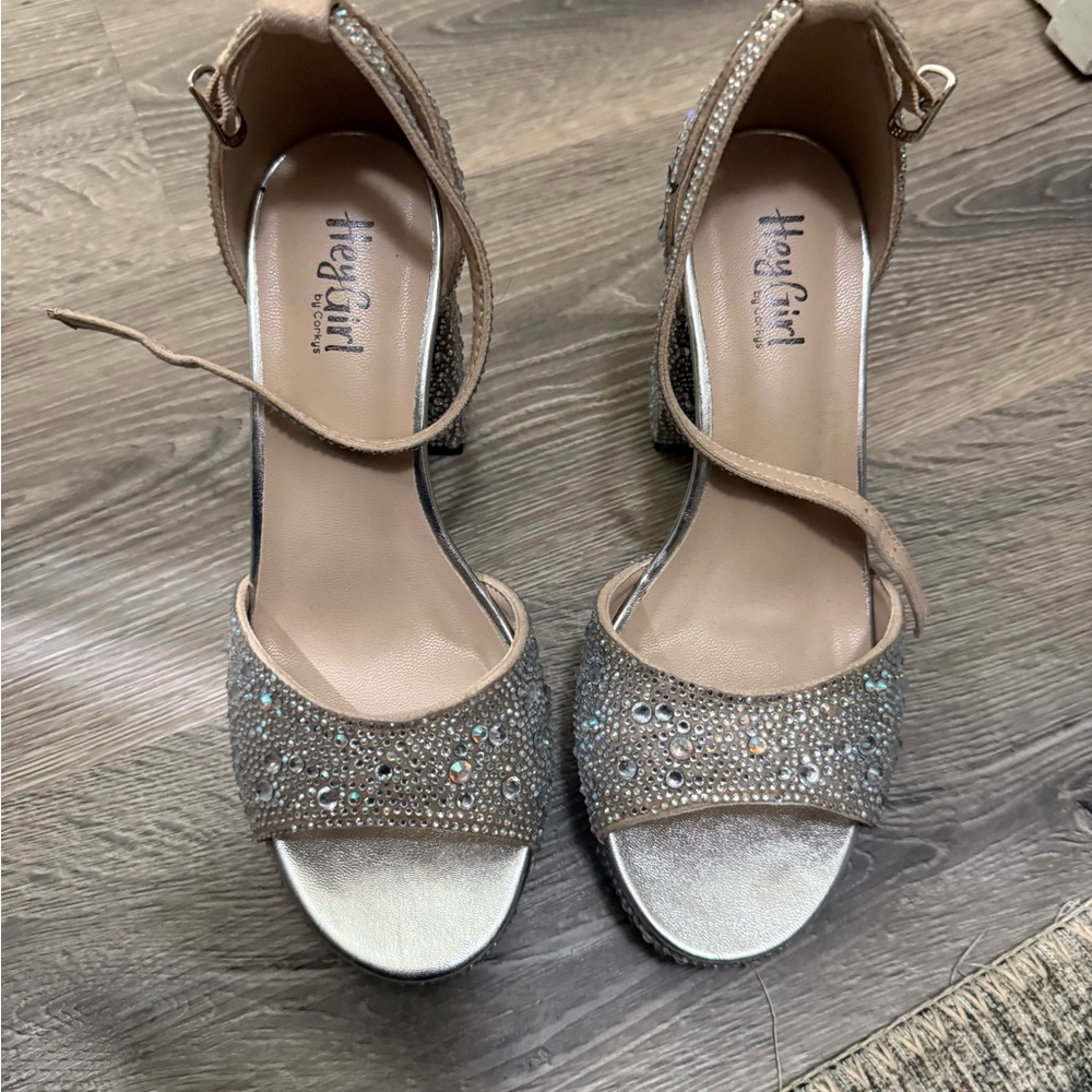 Hey Girl Gold Crystal Ankle-Strap Heels